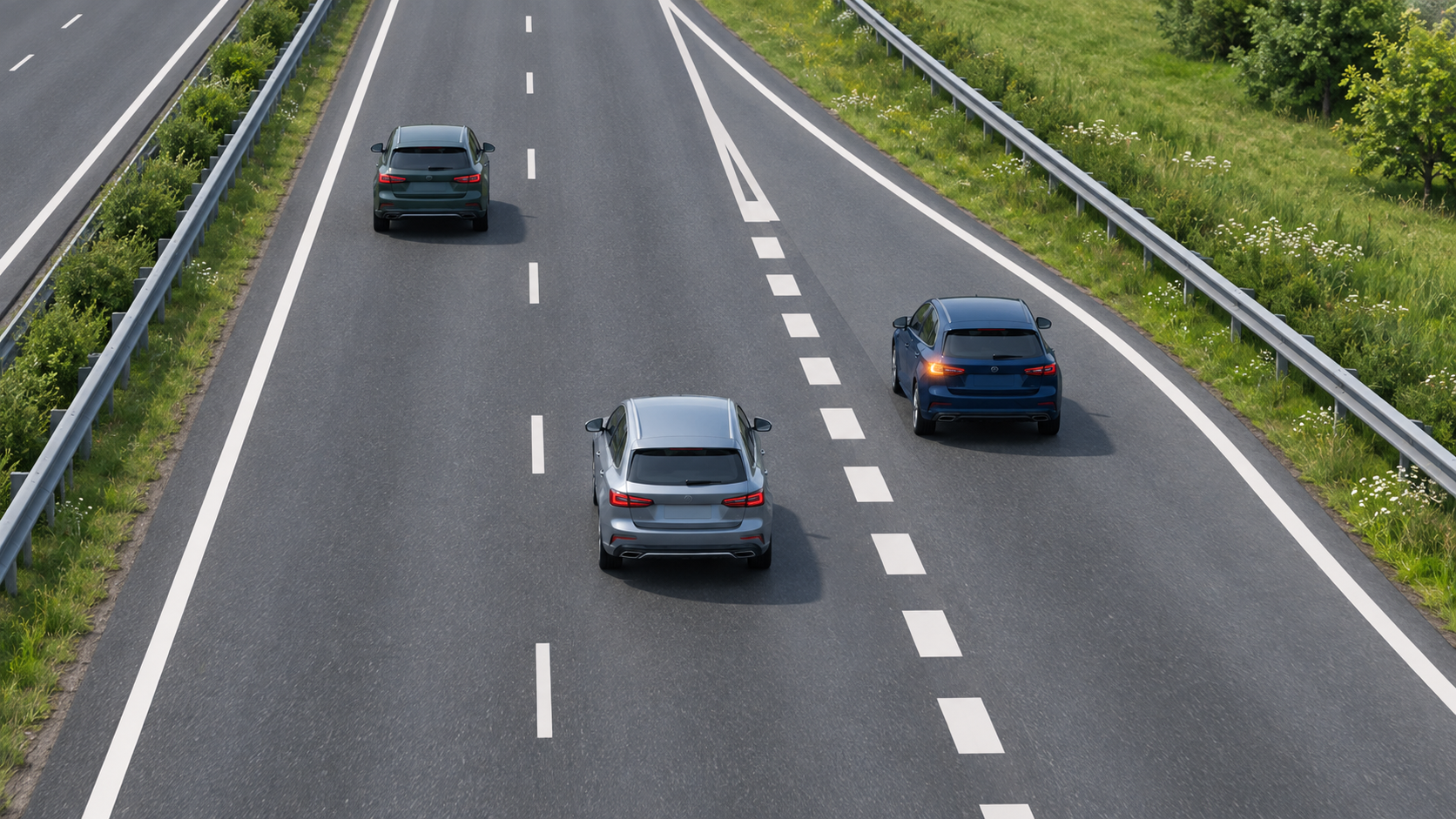 Illustratie van een invoegstrook met verkeer op de doorgaande rijbaan