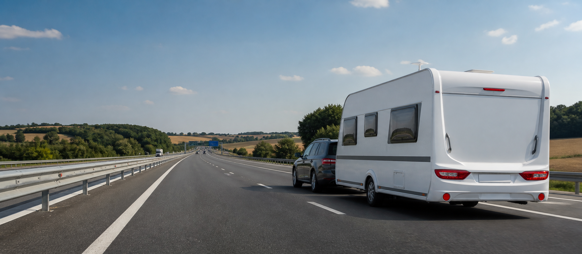 Auto met caravan op een Franse autoroute