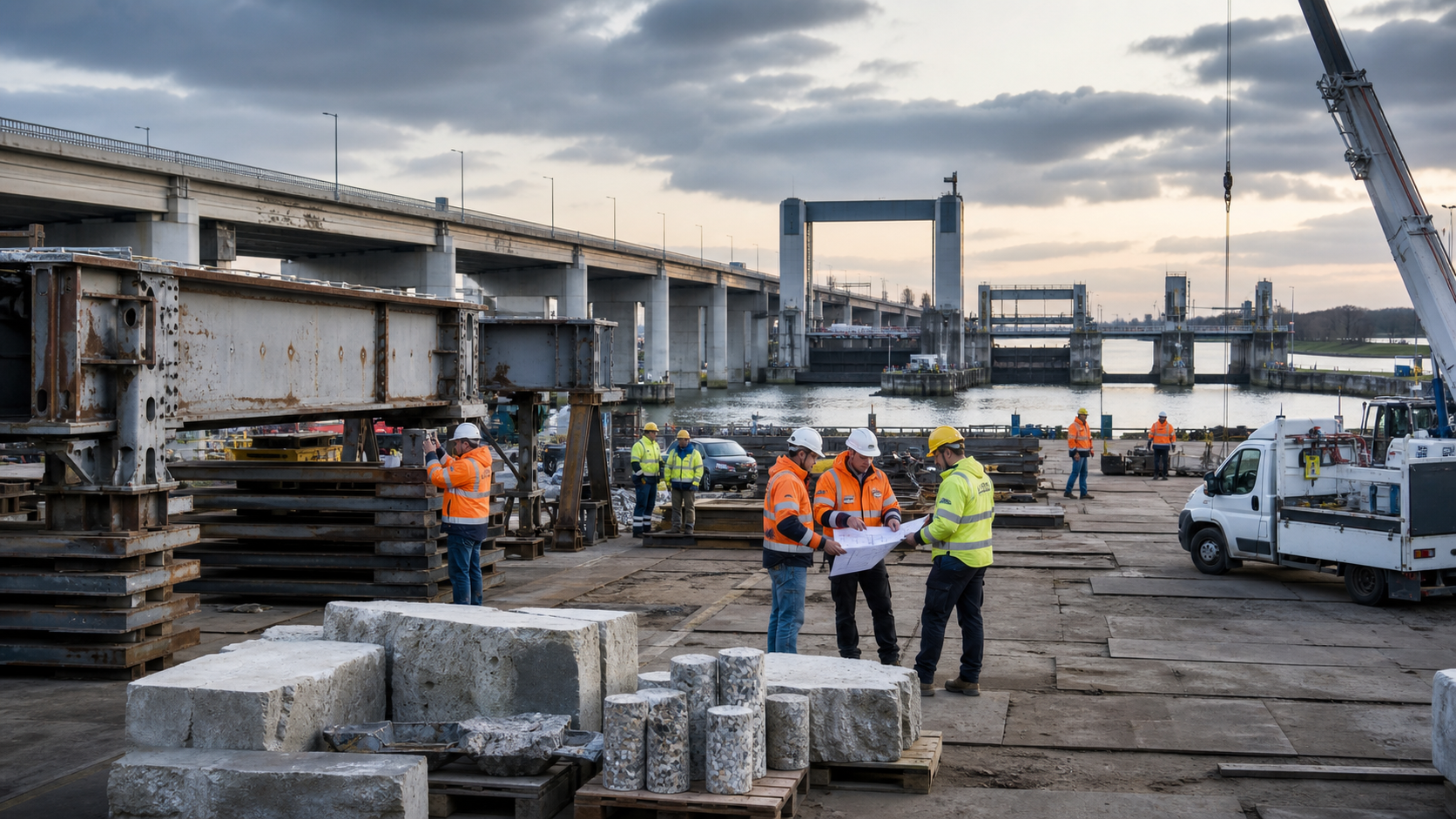 Illustratieve onderhoudsploeg bij brug- en sluisconstructies