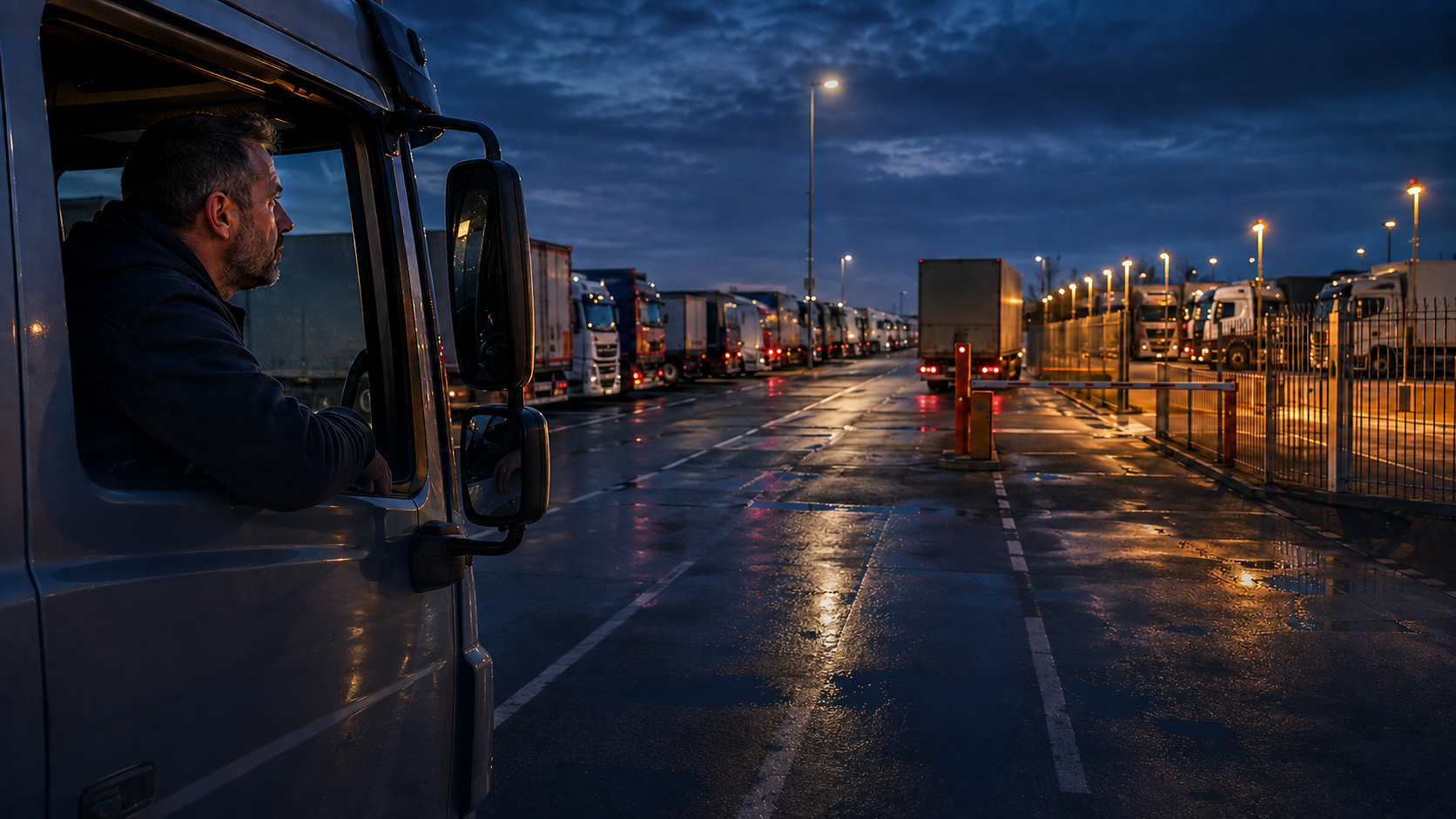 Illustratie van een chauffeur die bij een volle parking een veilige plaats zoekt